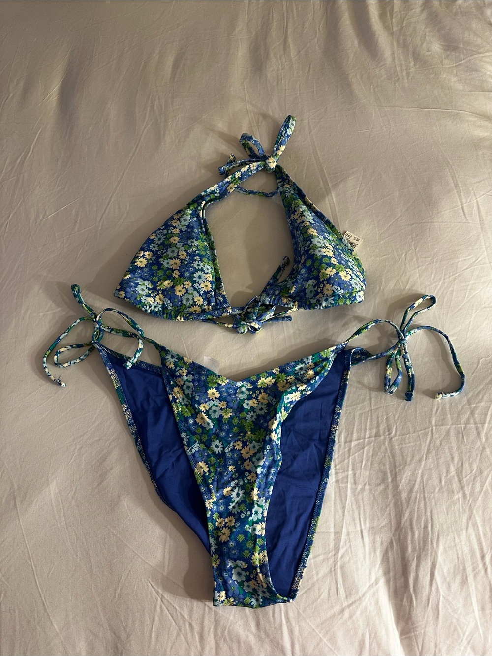 aerie Blue Floral Tie Bikini Set